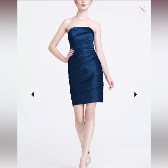 David's Bridal Dresses & Skirts - NWT David’s Bridal Short Pleated Satin Strapless Dress Marine Size 8